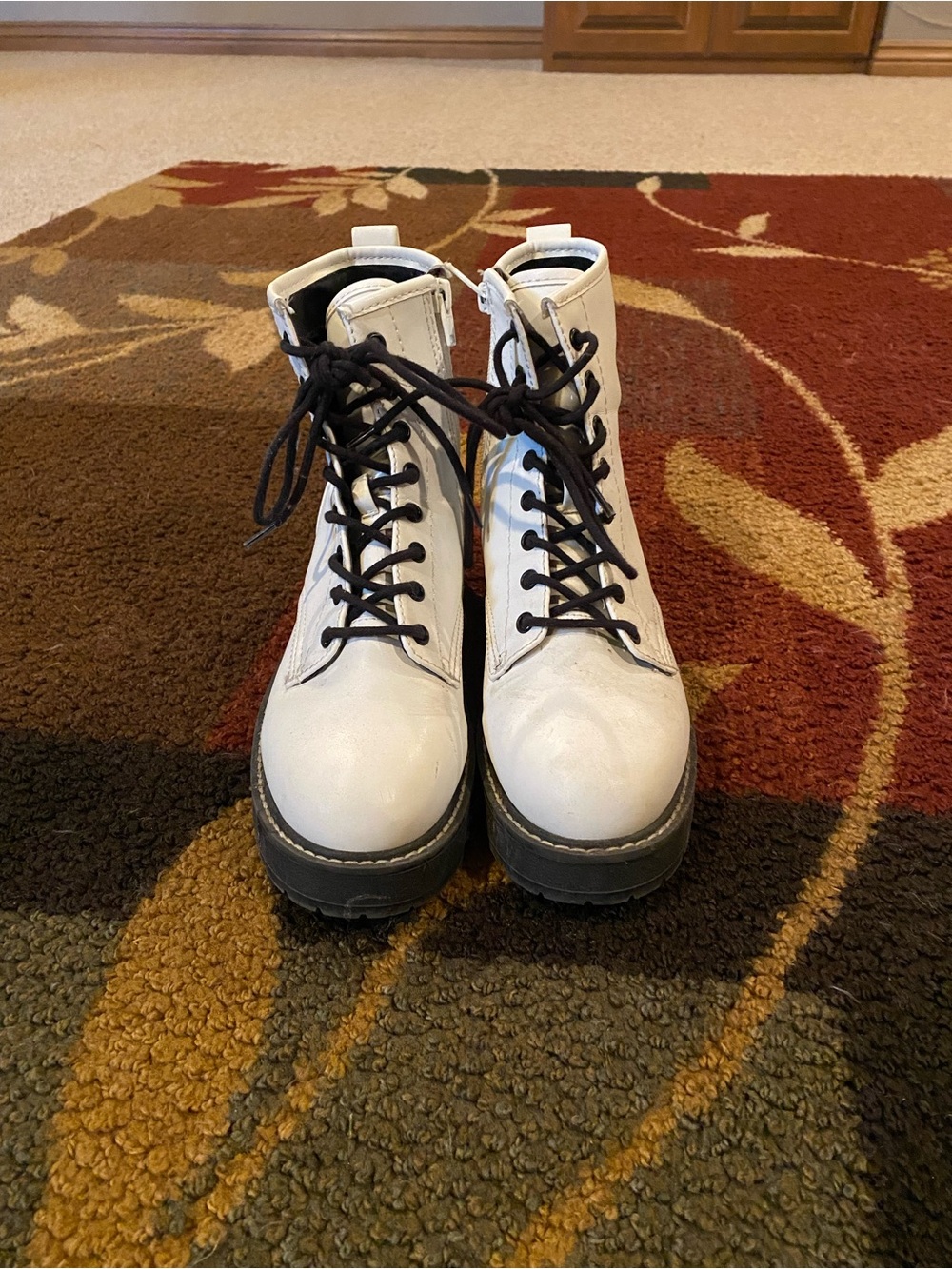 Madden Girl White Combat Boots with Black Laces